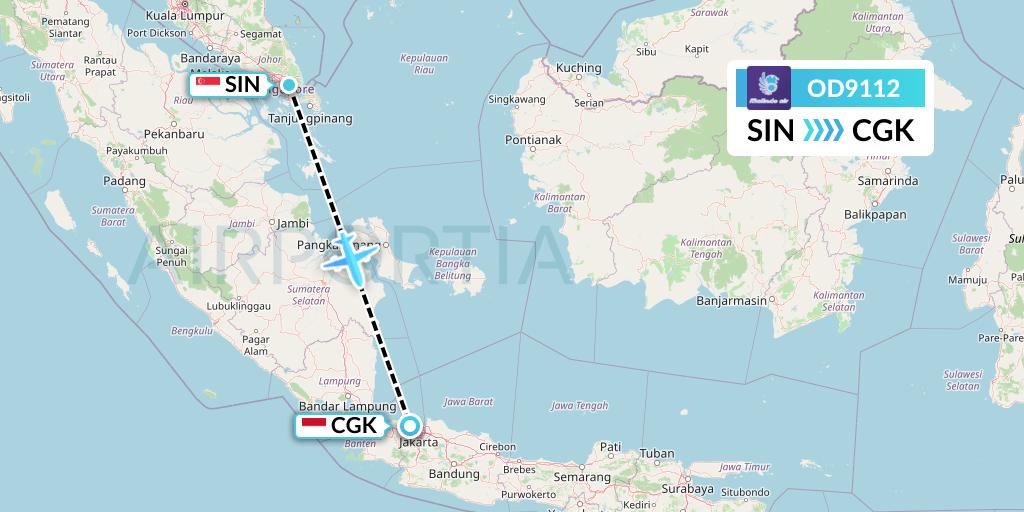 OD9112 Batik Air Malaysia Flight Map: Singapore to Jakarta