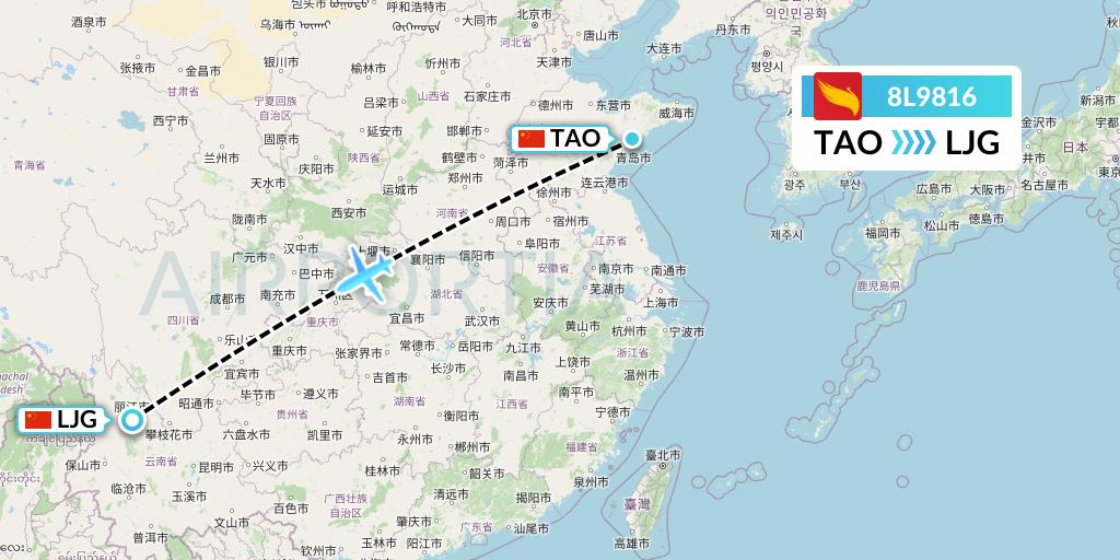 8L9816 Lucky Air Flight Map: Qingdao to Lijiang