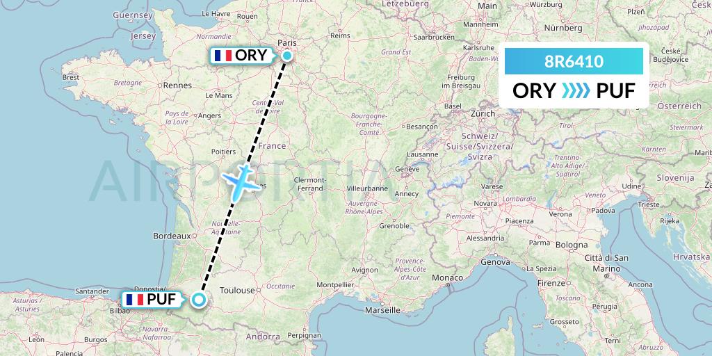 8R6410 Amelia Flight Map: Paris to Pau