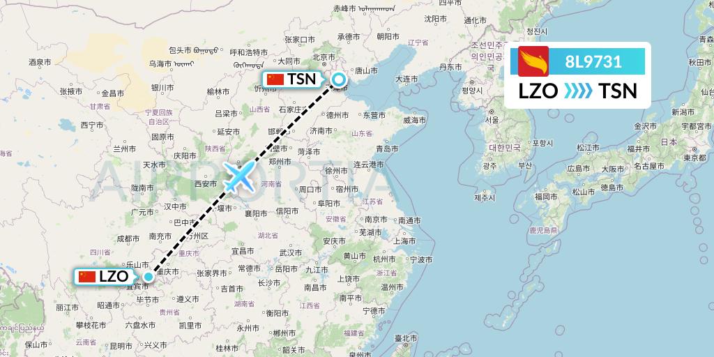 8L9731 Lucky Air Flight Map: Luzhou to Tianjin