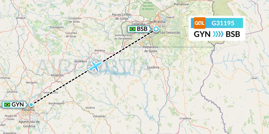 G31195 GOL Transportes Aeros Flight Map: Goiania to Brasilia
