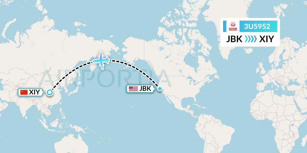 3U5952 Sichuan Airlines Flight Map: Berkeley to Xi'an