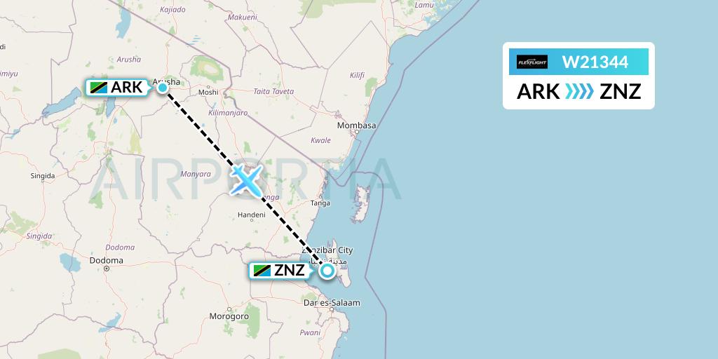 W21344 Flex Flight Flight Map: Arusha to Zanzibar