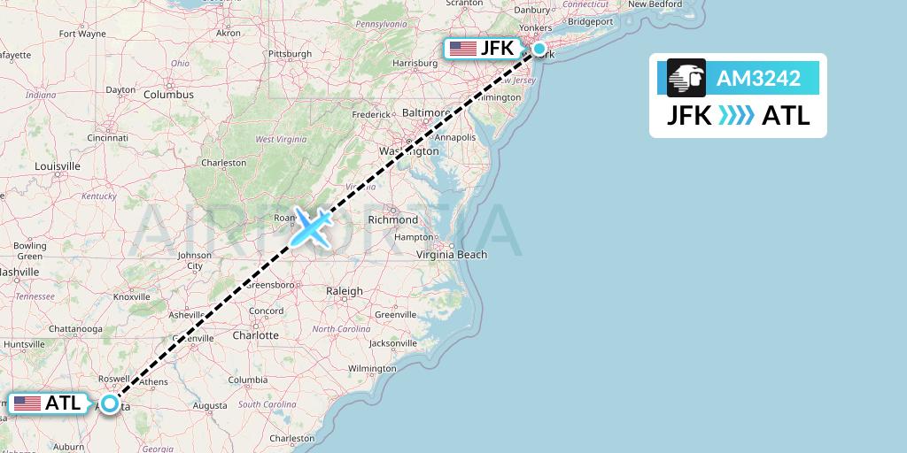 AM3242 Aeromexico Flight Map: New York to Atlanta