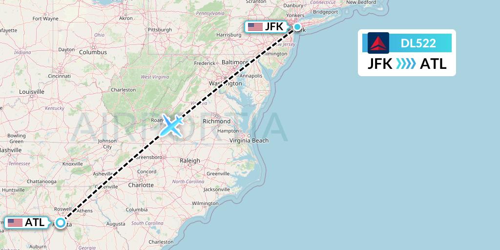 DL522 Delta Air Lines Flight Map: New York to Atlanta