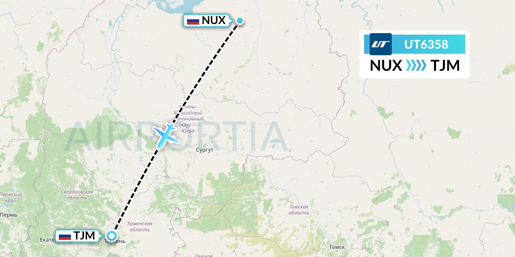 UT6358 UTair Flight Map: Novy Urengoy to Tyumen