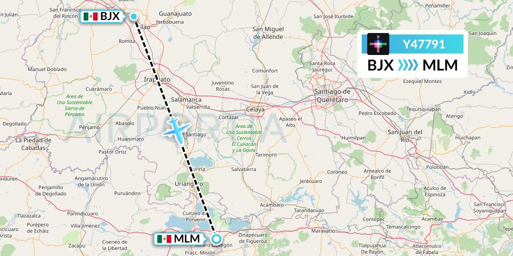 Y47791 Volaris Flight Map: Silao to Morelia