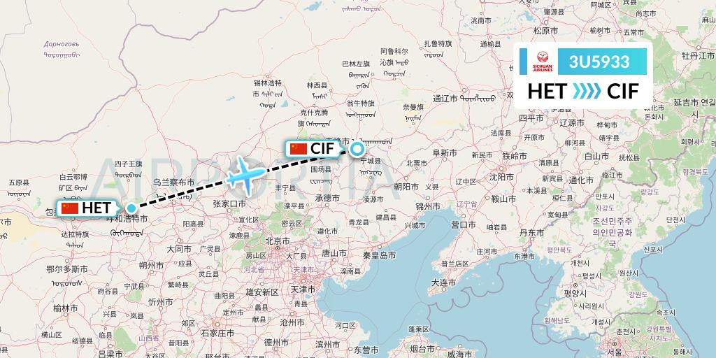 3U5933 Sichuan Airlines Flight Map: Hohhot to Chifeng