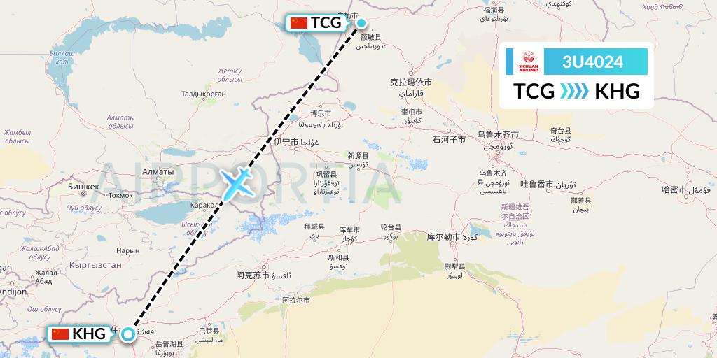 3U4024 Sichuan Airlines Flight Map: Tacheng to Kashgar