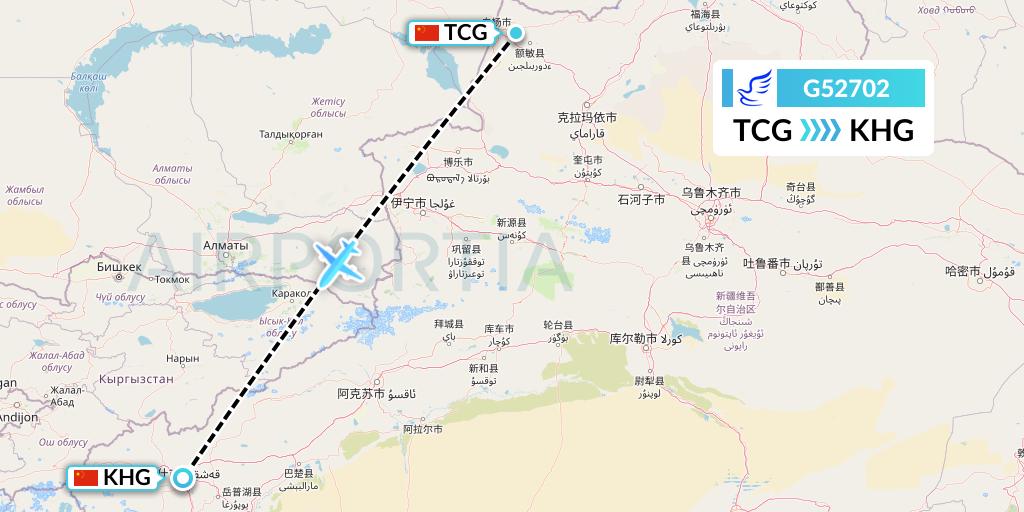 G52702 China Express Airlines Flight Map: Tacheng to Kashgar