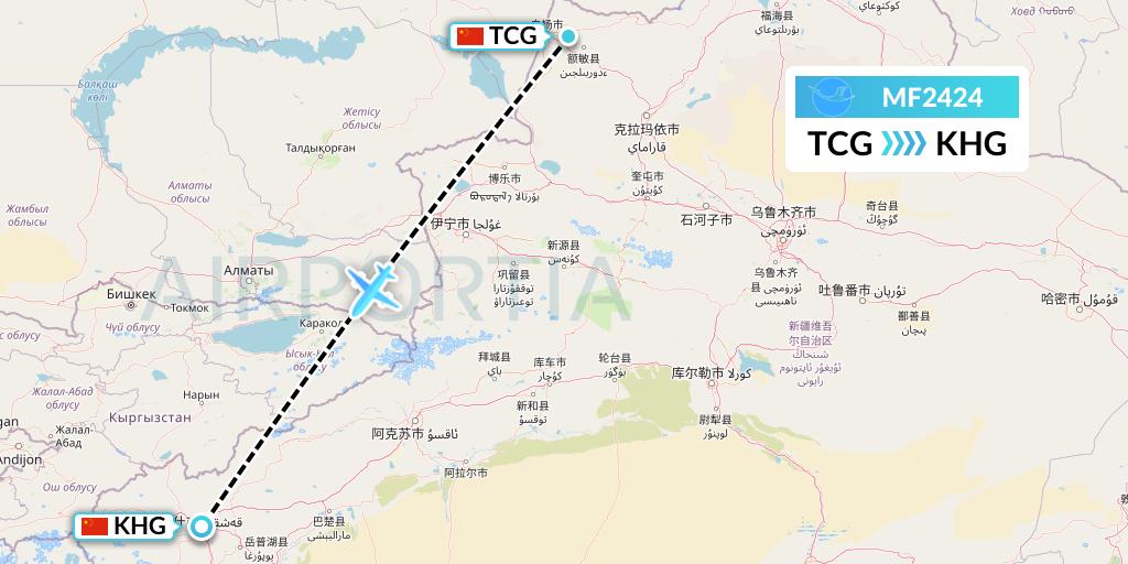MF2424 Xiamen Airlines Flight Map: Tacheng to Kashgar