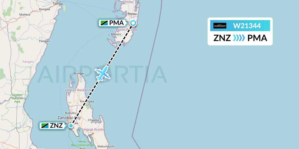 W21344 Flex Flight Flight Map: Zanzibar to Chake