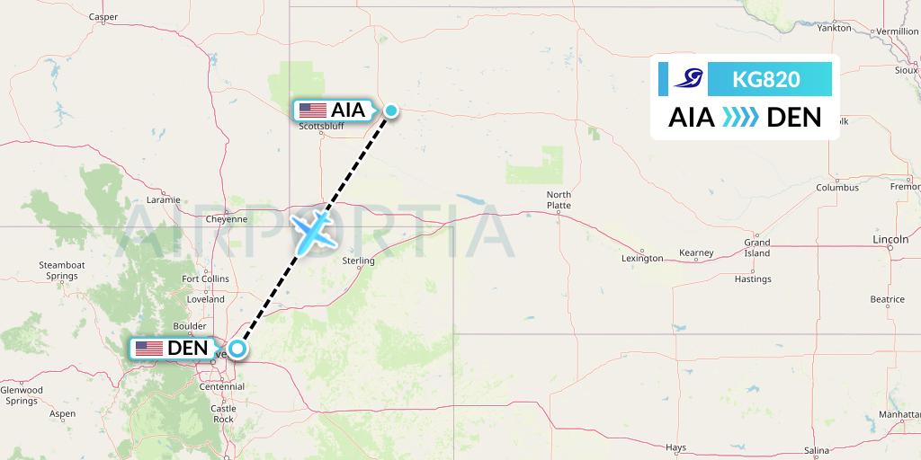 KG820 Key Lime Air Flight Map: Alliance to Denver