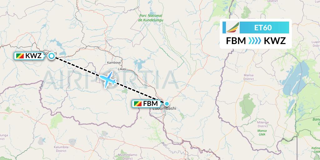 ET60 Ethiopian Airlines Flight Map: Lubumbashi to Congo