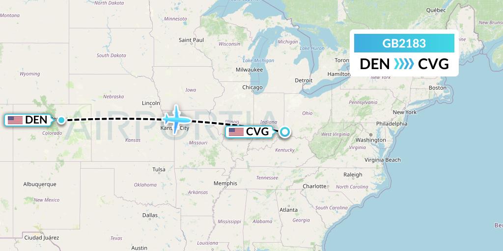 GB2183 ABX Air Flight Map: Denver to Cincinnati