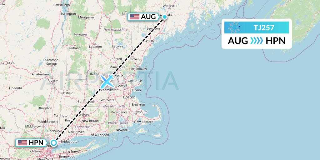 TJ257 Tradewind Aviation Flight Map: Augusta to White Plains