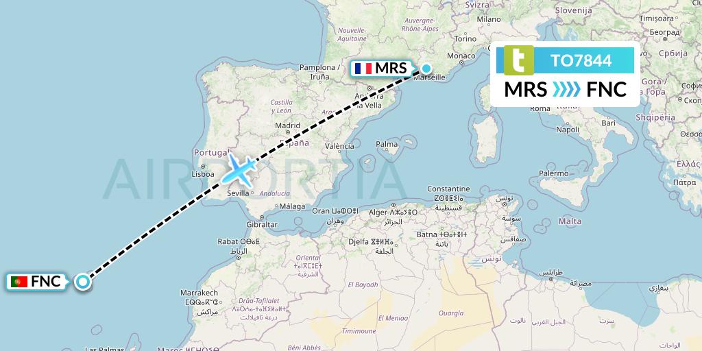 TO7844 Transavia France Flight Map: Marseille to Funchal