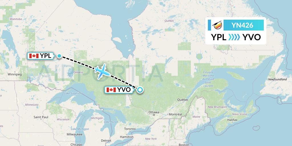 YN426 Air Creebec Flight Map: Pickle Lake to Val-d'Or