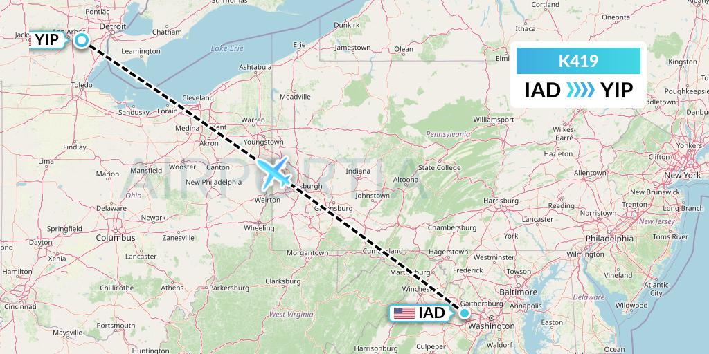 K419 Kalitta Air Flight Map: Washington to Detroit