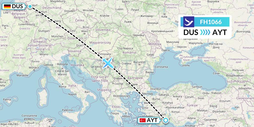 FH1066 Freebird Airlines Flight Map: Dusseldorf to Antalya