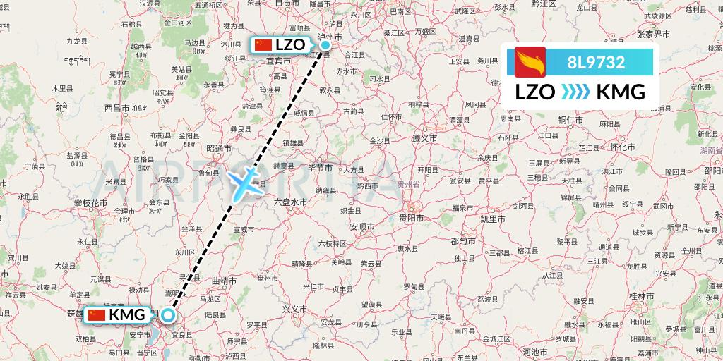8L9732 Lucky Air Flight Map: Luzhou to Kunming
