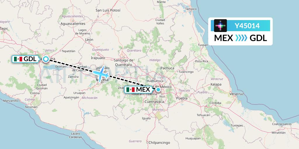 Y45014 Volaris Flight Map: Mexico City to Guadalajara