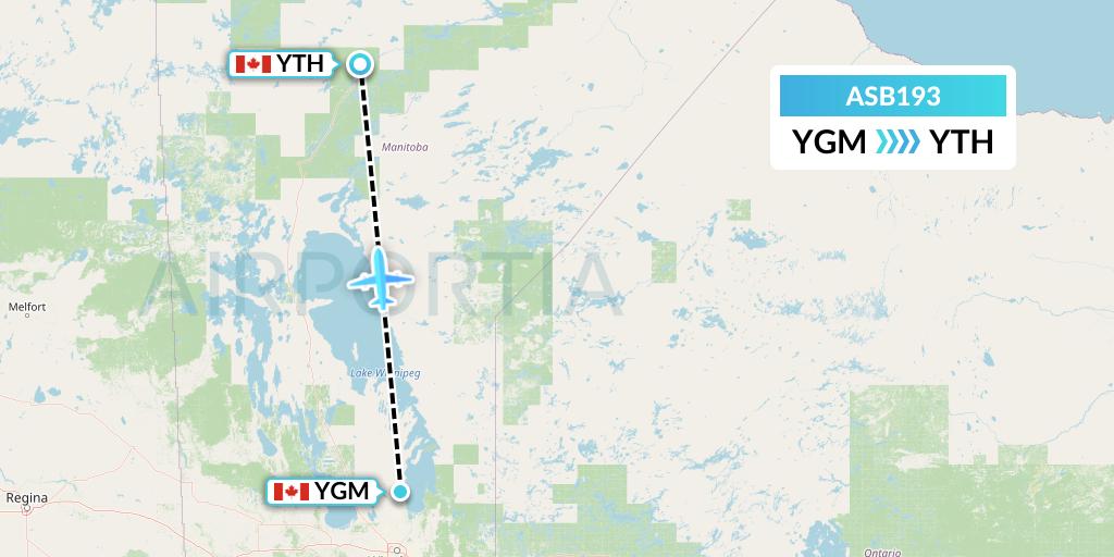 ASB193 Air Spray Flight Map: Gimli to Thompson