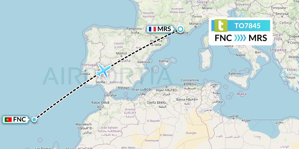 TO7845 Transavia France Flight Map: Funchal to Marseille