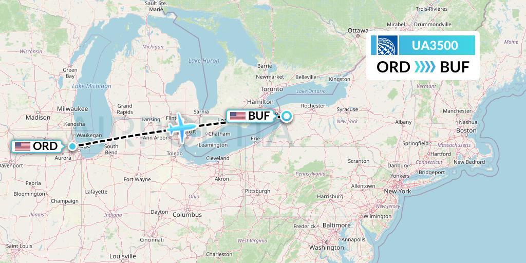 UA3500 United Airlines Flight Map: Chicago to Buffalo