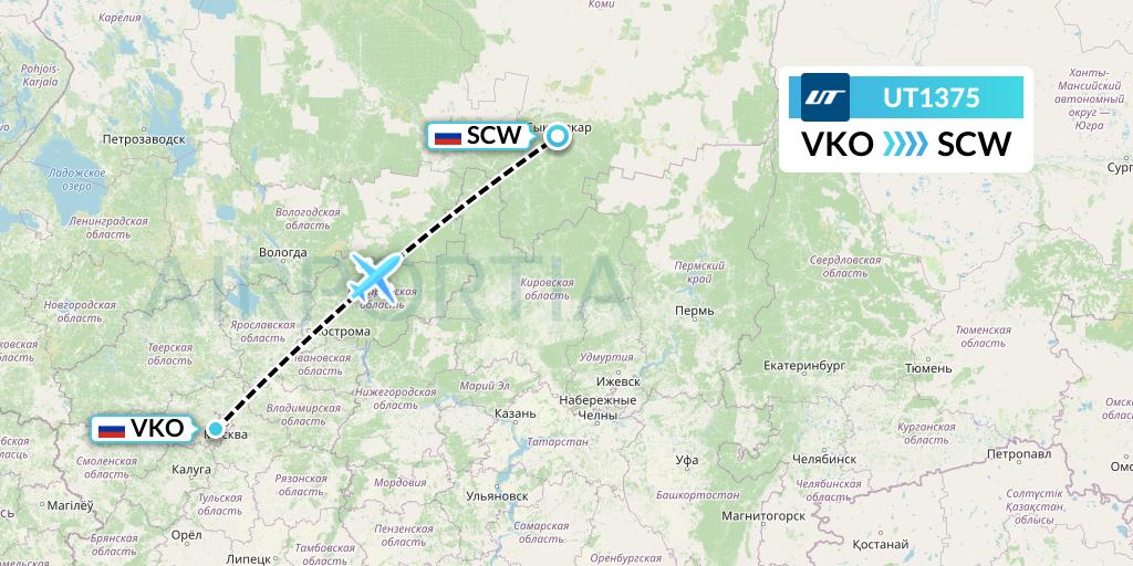 UT1375 UTair Flight Map: Moscow to Syktyvkar