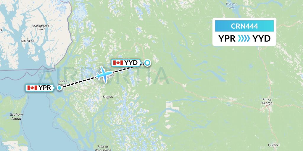 CRN444 Aerocaribbean Flight Map: Prince Rupert to Smithers