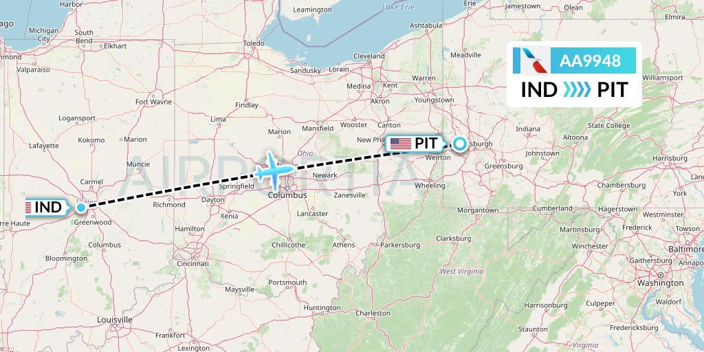 AA9948 American Airlines Flight Map: Indianapolis to Pittsburgh