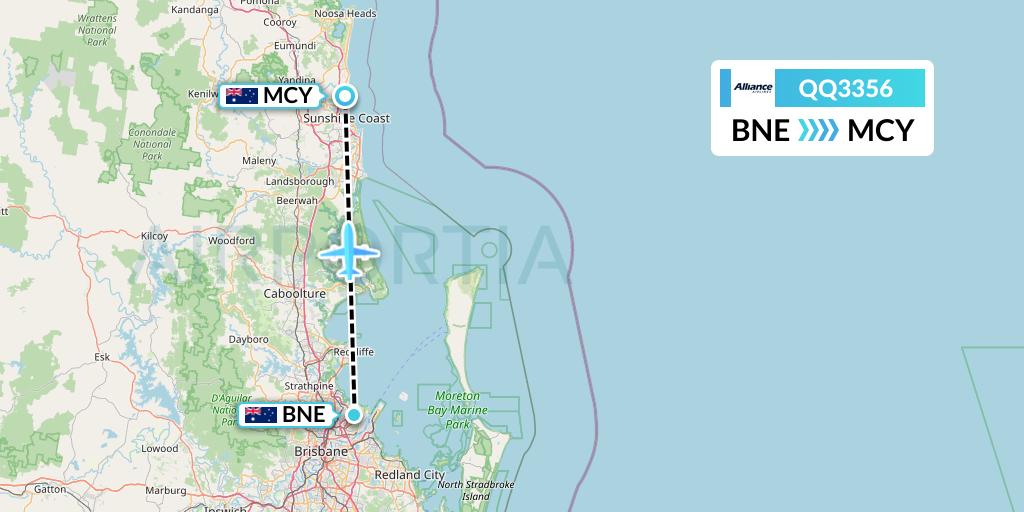 QQ3356 Alliance Airlines Flight Map: Brisbane to Sunshine Coast