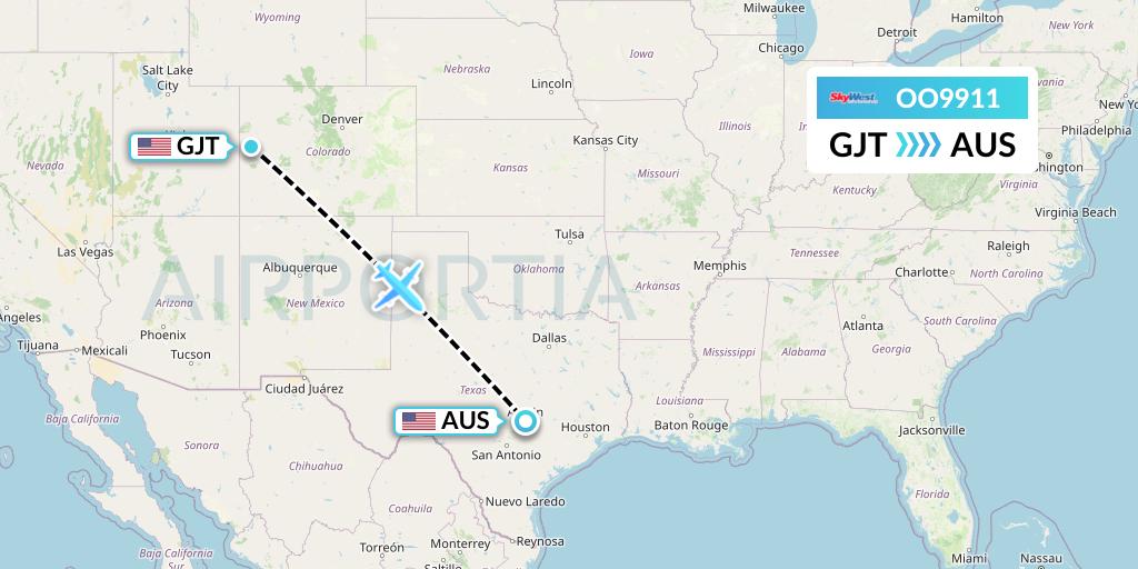 OO9911 SkyWest Airlines Flight Map: Grand Junction to Austin