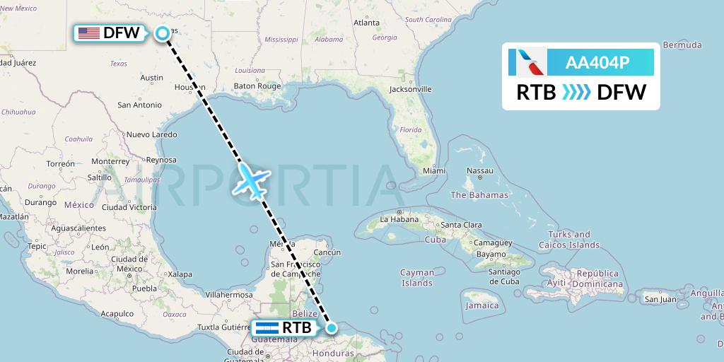 AA404P American Airlines Flight Map: Roatan to Dallas