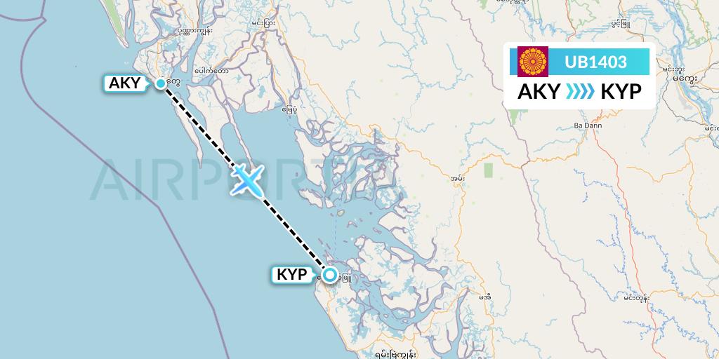 UB1403 Myanmar National Airlines Flight Map: Sittwe to Kyaukpyu