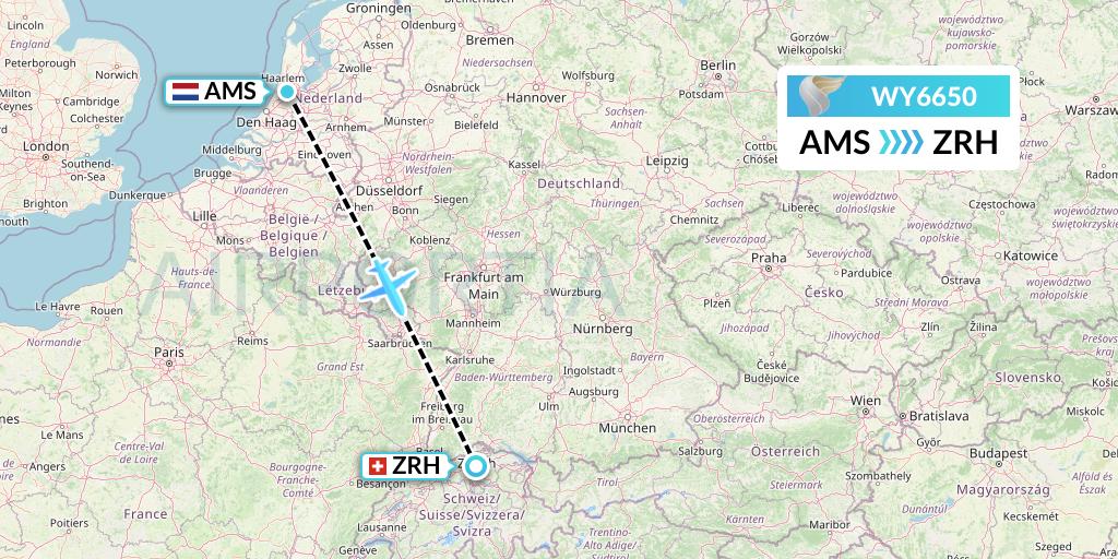 WY6650 Oman Air Flight Map: Amsterdam to Zurich
