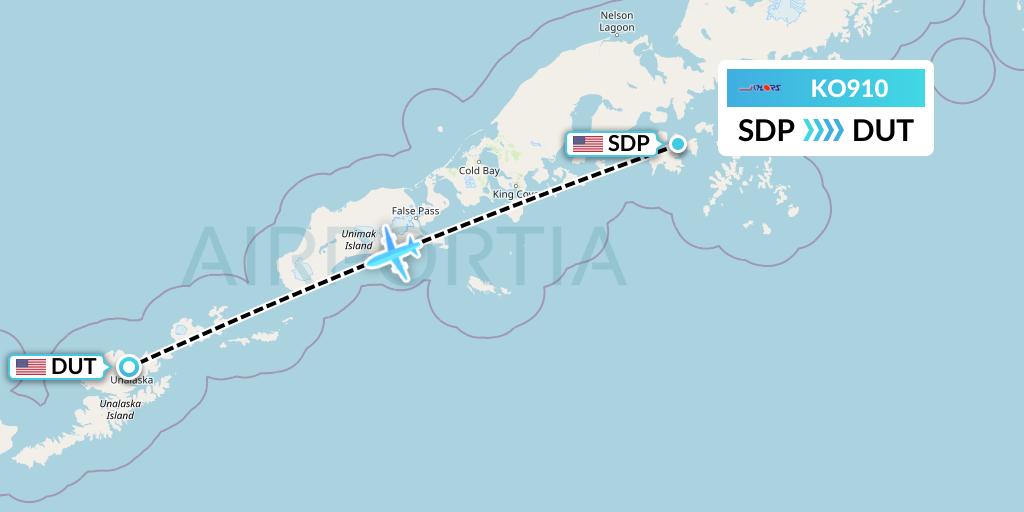 KO910 Komiaviatrans Flight Map: Sand Point to Unalaska