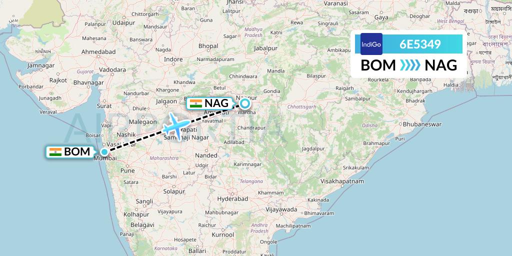 6E5349 IndiGo Airlines Flight Map: Mumbai to Nagpur