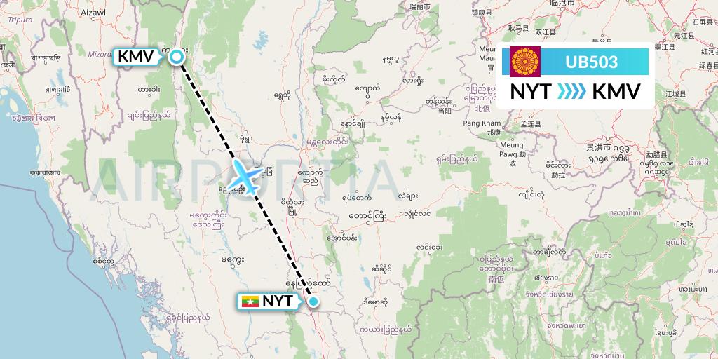 UB503 Myanmar National Airlines Flight Map: Naypyidaw to Kalemyo