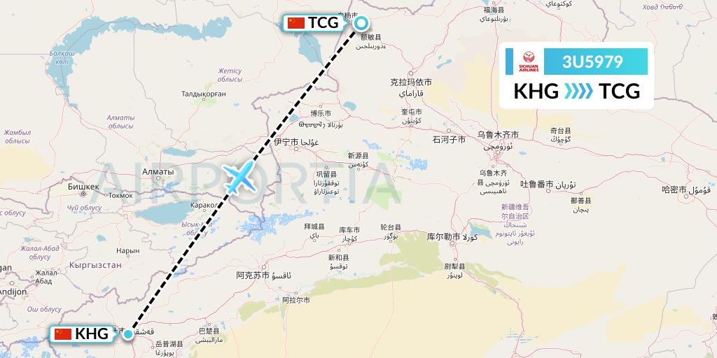 3U5979 Sichuan Airlines Flight Map: Kashgar to Tacheng