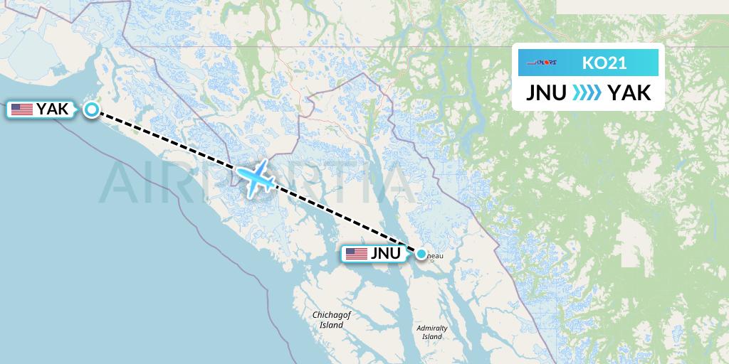 KO21 Komiaviatrans Flight Map: Juneau to Yakutat