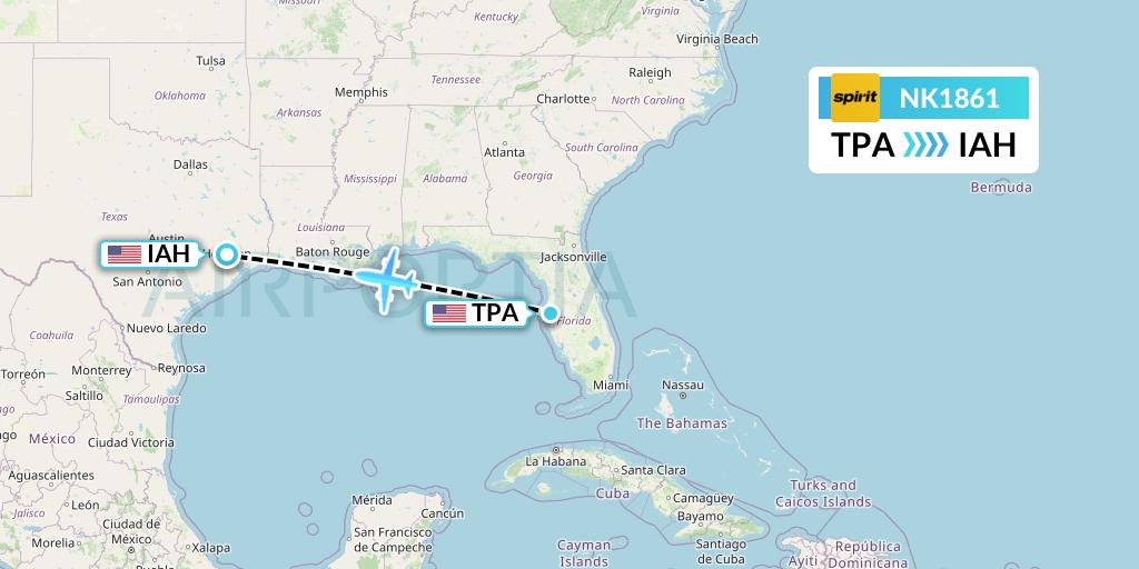 NK1861 Spirit Airlines Flight Map: Tampa to Houston