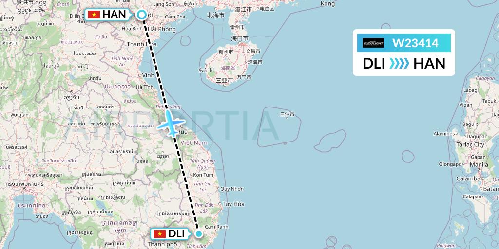 W23414 Flex Flight Flight Map: Da Lat to Hanoi