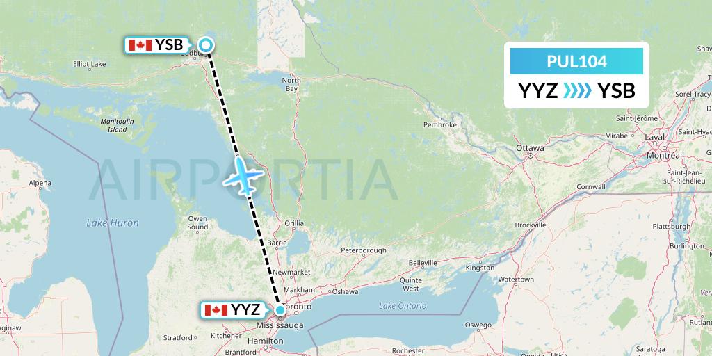 PUL104 Ornge Air Flight Map: Toronto to Sudbury