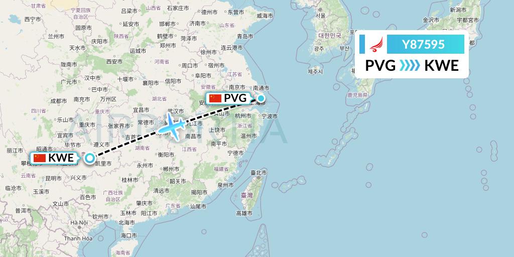 Y87595 Yangtze River Express Flight Map: Shanghai to Guiyang