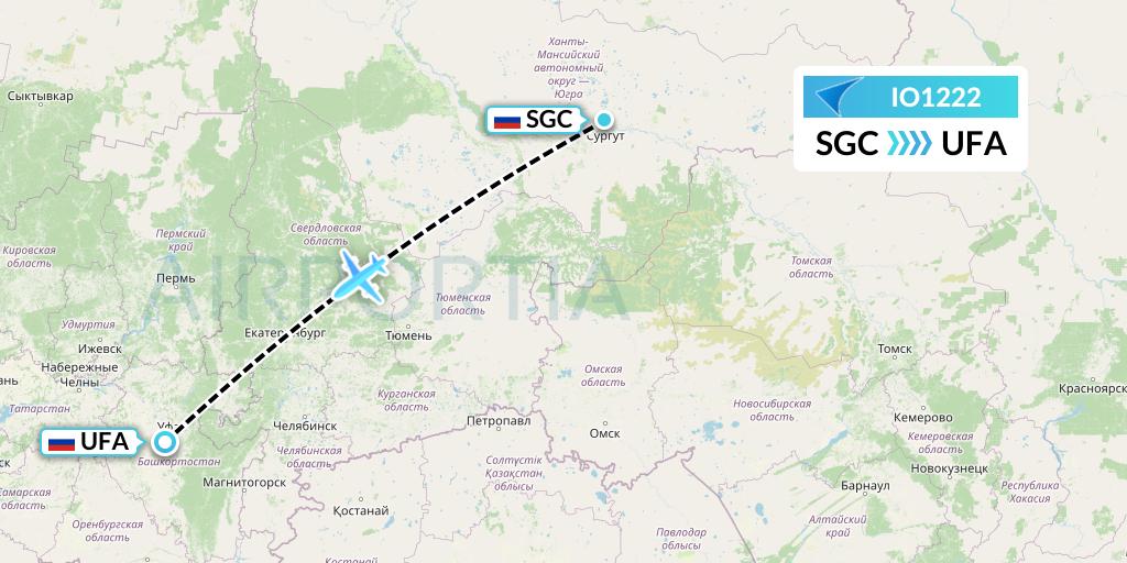 IO1222 IrAero Flight Map: Surgut to Ufa