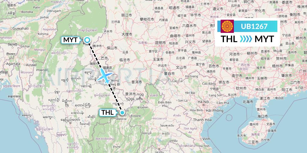 UB1267 Myanmar National Airlines Flight Map: Tachilek to Myitkyina
