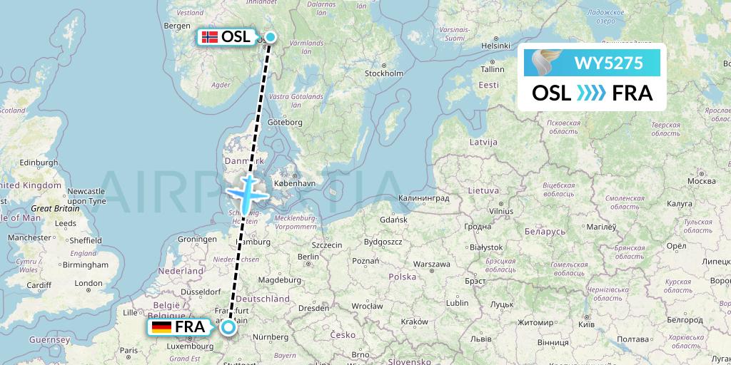 WY5275 Oman Air Flight Map: Oslo to Frankfurt