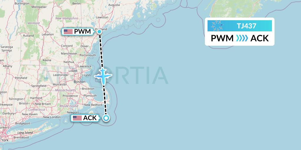 TJ437 Tradewind Aviation Flight Map: Portland to Nantucket